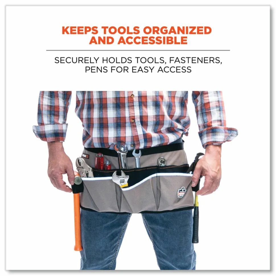 ergodyne Arsenal 5706 13-Pocket Waist Apron, 13 Compartments, 23 x 9, Canvas, Gray