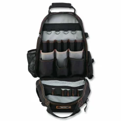 ergodyne Arsenal 5843 Tool Backpack Dual Compartment, 26 Compartments, 8.5 x 13.5 x 18, Ballistic Polyester, Black/Gray