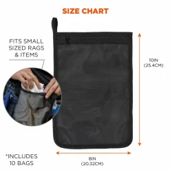 ergodyne Arsenal 5718 Zippered Mesh Wash Bag, 8 x 10, Polyester, Black, 10/Pack