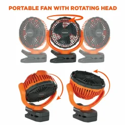 ergodyne Chill-Its 6090 Rechargeable Portable Jobsite Fan, 9.5", 2 Speeds, Orange/Black