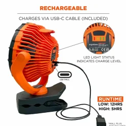ergodyne Chill-Its 6090 Rechargeable Portable Jobsite Fan, 9.5