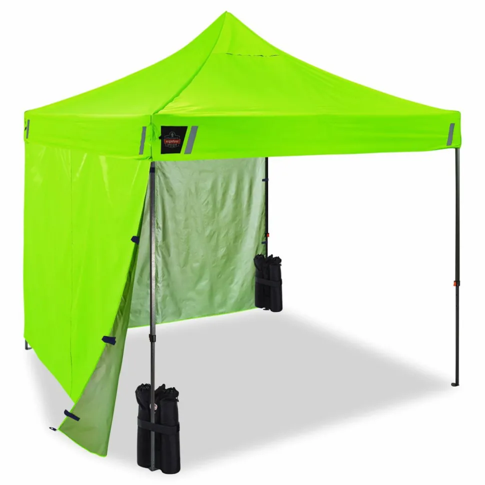 ergodyne SHAX 6055 Heavy-Duty Pop-Up Tent Kit - Solid Sidewalls, Single Skin,10 ft x 10 ft, Polyester/Steel, Lime