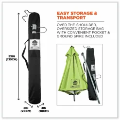 ergodyne Shax 6100 Lightweight Work Umbrella, 90" Span, 92.4" Long, Lime Canopy