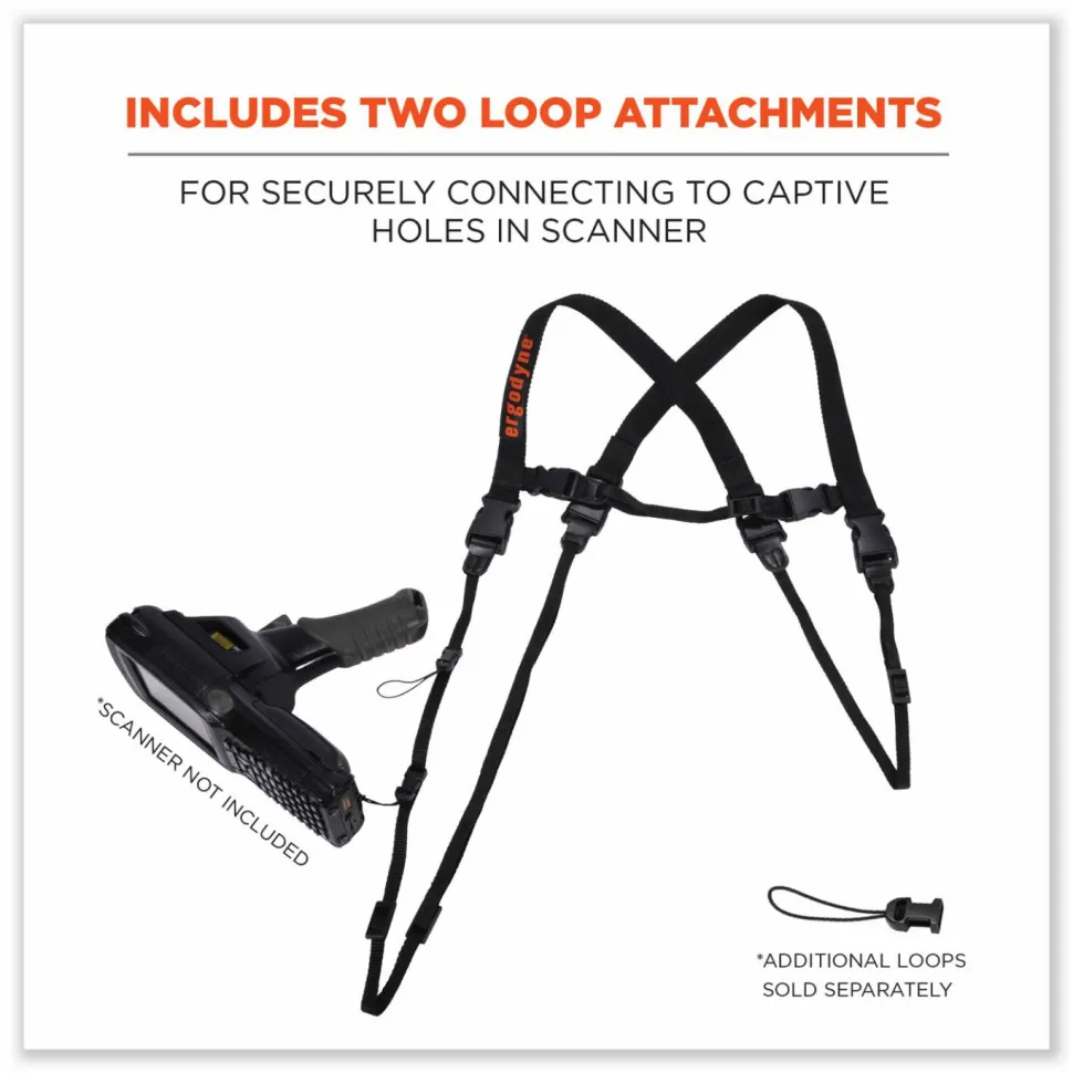 ergodyne Squids 3132 Barcode Scanner Lanyard Harness, X-Large: 23" Arm Strap, 46" Lanyard Strap, Black