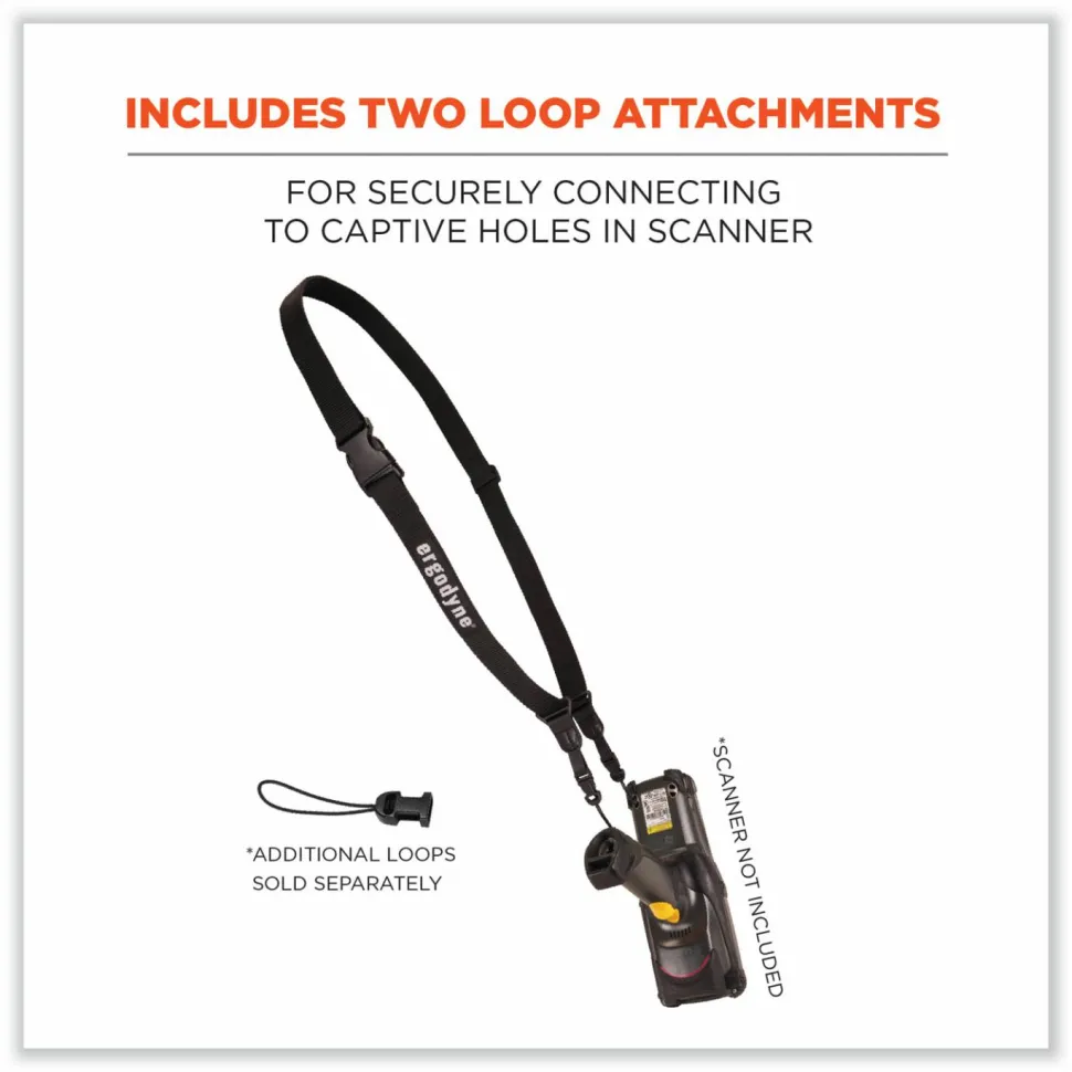 ergodyne Squids 3134 Barcode Scanner Lanyard Sling, 28" to 66" Long, Black