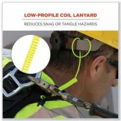 ergodyne Squids 3158 Coiled Lanyard with Clamp, 2 lb Max Working Capacity, 12" to 48" Long, Lime