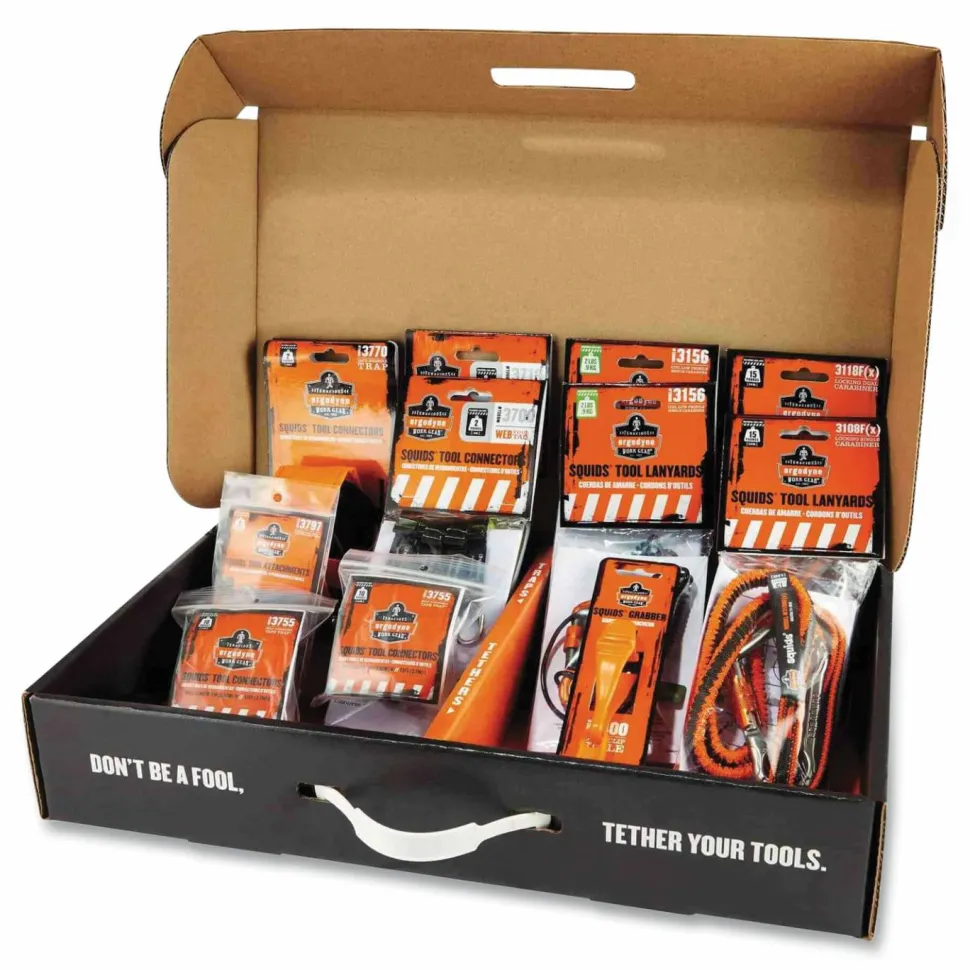 ergodyne Squids 3184 Concrete Finisher + Mason Tool Tethering Kit, Assorted Max Working Capacities, Lengths and Colors