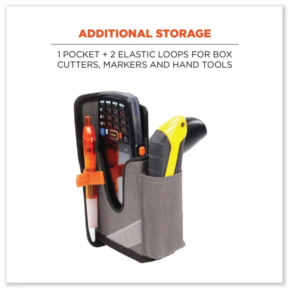 ergodyne Squids 5541 Handheld Barcode Scanner Holster with Belt Clip, 2 Compartments, 2.75 x 3.5 x 7.3, Polyester,Gray