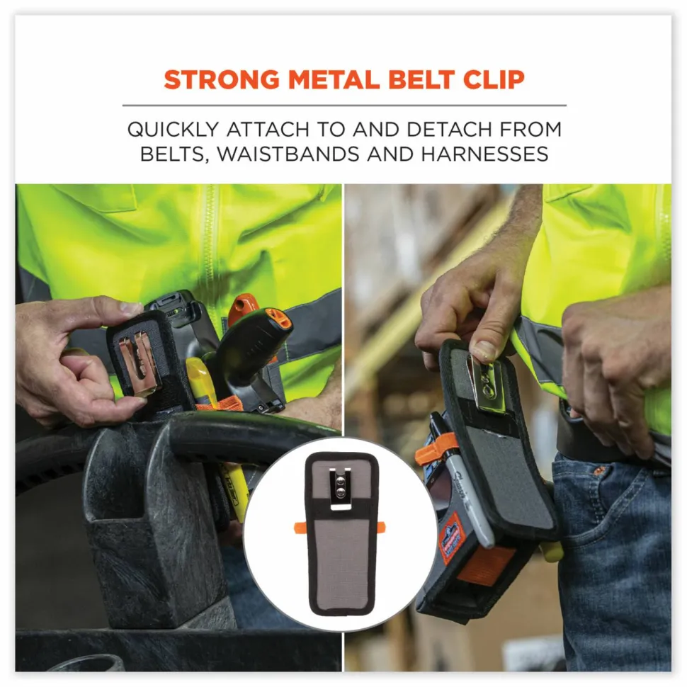 ergodyne Squids 5541 Handheld Barcode Scanner Holster with Belt Clip, 2 Compartments, 2.75 x 3.5 x 7.3, Polyester,Gray