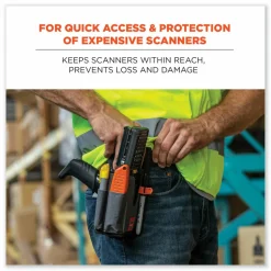 ergodyne Squids 5541 Handheld Barcode Scanner Holster with Belt Clip, Large, 2 Compartments, 2.75 x 3.5 x 8, Polyester,Gray