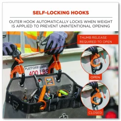 ergodyne Squids 3178 Locking Aerial Bucket Hook, Tethering Point, 9.06 x 7.09 x 2.17, Black/Orange, Supports 40 lbs