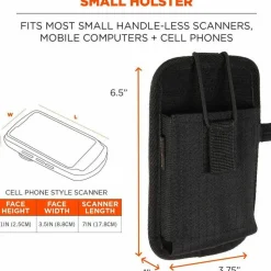 ergodyne Squids 5544 Phone Style Scanner Holster with Belt Clip and Loops, 1 Compartment, 3.75 x 1 x 6.5, Polyester,Black