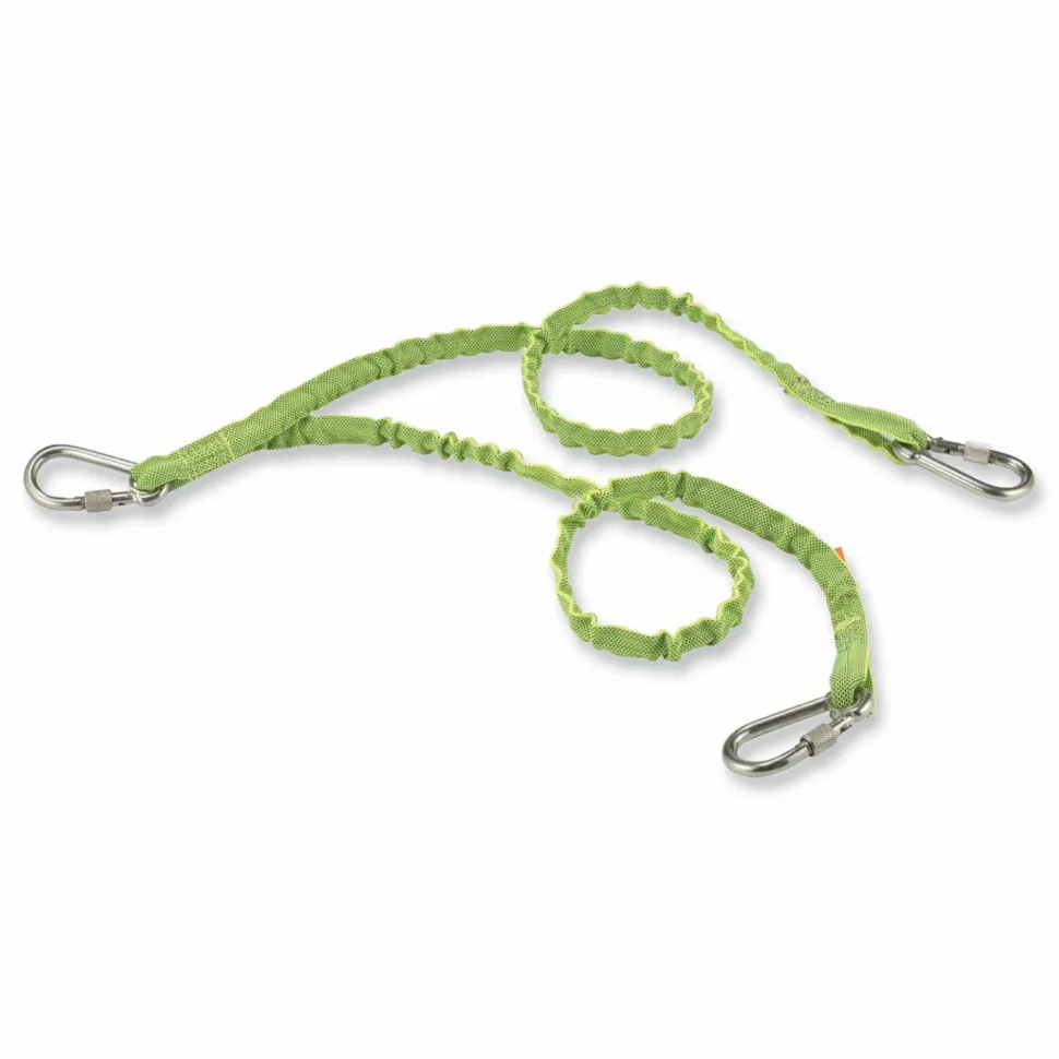 ergodyne Squids 3311 Twin-Leg Tool Lanyard with Three Carabiners, 15lb Max Working Capacity, 35" to 42" Long, Lime