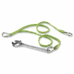 ergodyne Squids 3311 Twin-Leg Tool Lanyard with Three Carabiners, 15lb Max Working Capacity, 35" to 42" Long, Lime