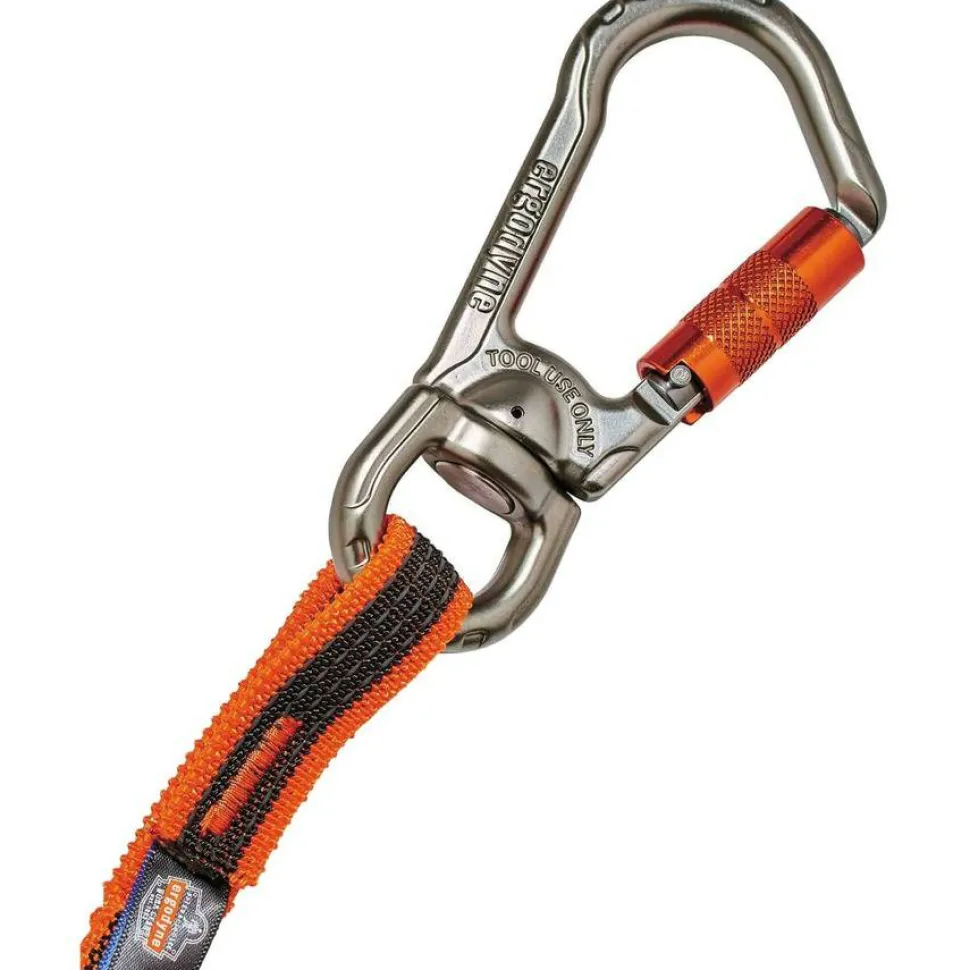 ergodyne Squids 3109F(x) Tool Lanyard, Swiveling Aluminum Carabiner + Loop, 25 lb Max Working Capacity, 38" to 48" Long