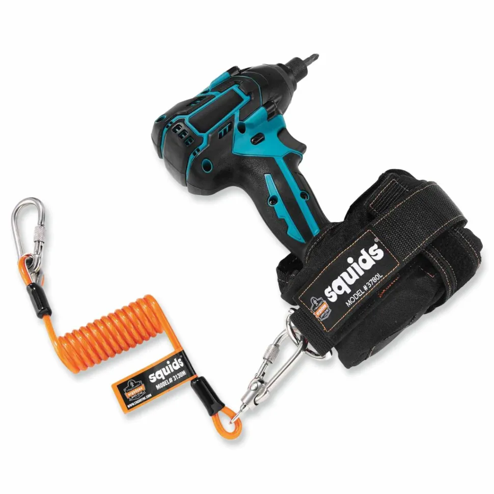 ergodyne Squids 3130M Coiled Cable Lanyard with Carabiners, 5 lb Max Working Capacity, 6.5" to 48" Long, Orange