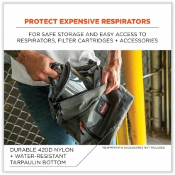 ergodyne Arsenal 5186 Full Respirator Bag with Roll Top Closure, 7.5 x 13.5 x 13.5, Gray