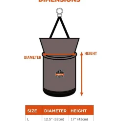 ergodyne Arsenal 5974 Hoist Bucket Tool Bag with Swiveling Carabiner and Zipper Top, 150 lb, Gray