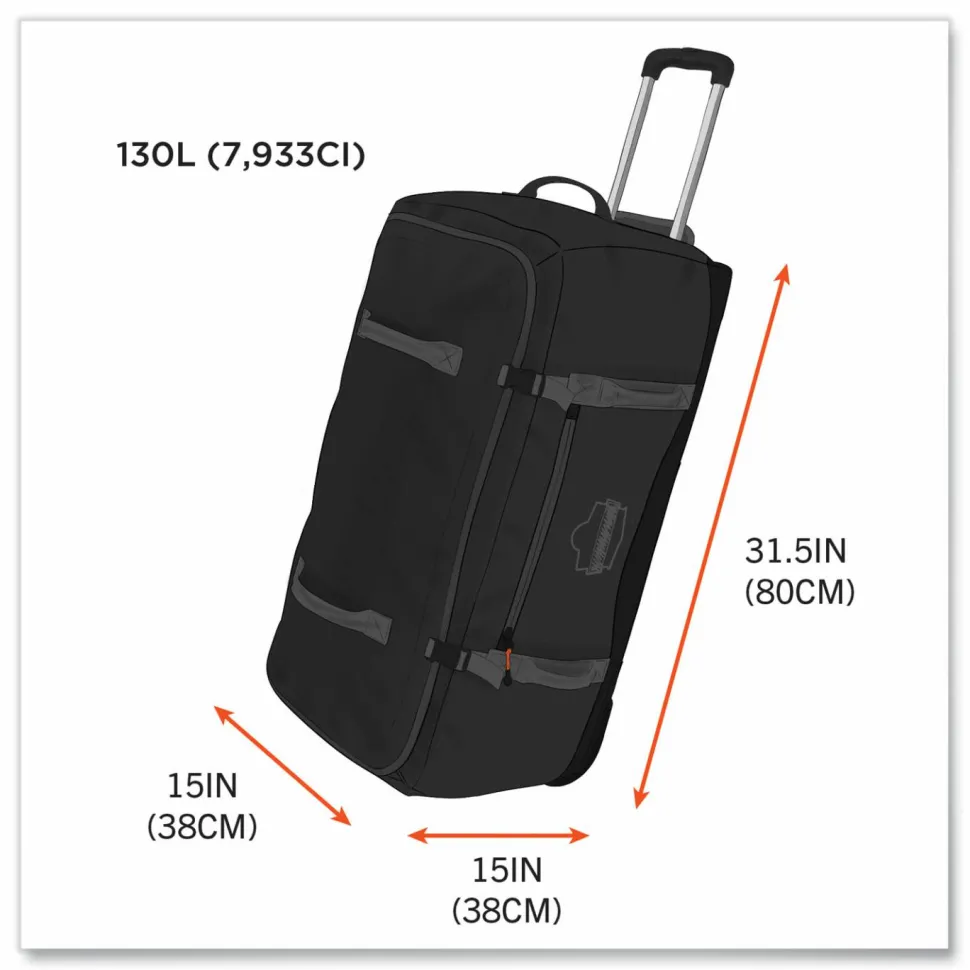 ergodyne Arsenal 5032 Water-Resistant Wheeled Duffel Bag, 15 x 31.5 x 15, Black