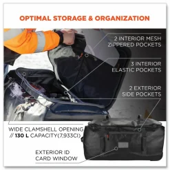 ergodyne Arsenal 5032 Water-Resistant Wheeled Duffel Bag, 15 x 31.5 x 15, Black