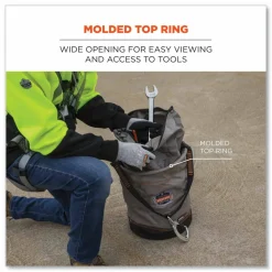 ergodyne Arsenal 5976 XL Hoist Bucket Tool Bag with Swiveling Carabiner and Zipper Top, 150 lb, Gray