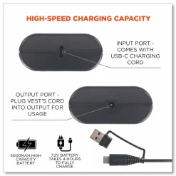 ergodyne N-Ferno 6495B Portable Battery Power Bank with USB-C Cord, 7.2 V