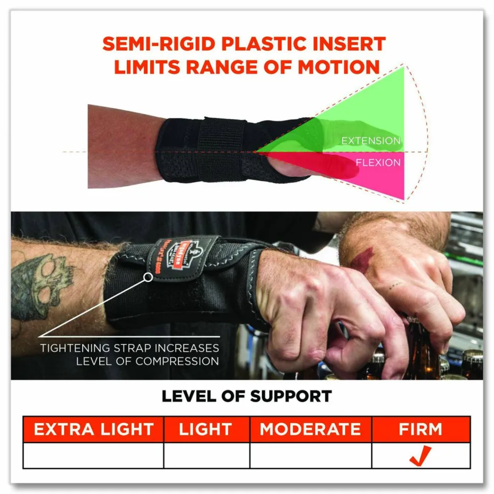 ergodyne ProFlex 4000 Single Strap Wrist Support, Medium, Fits Left-Hand, Black