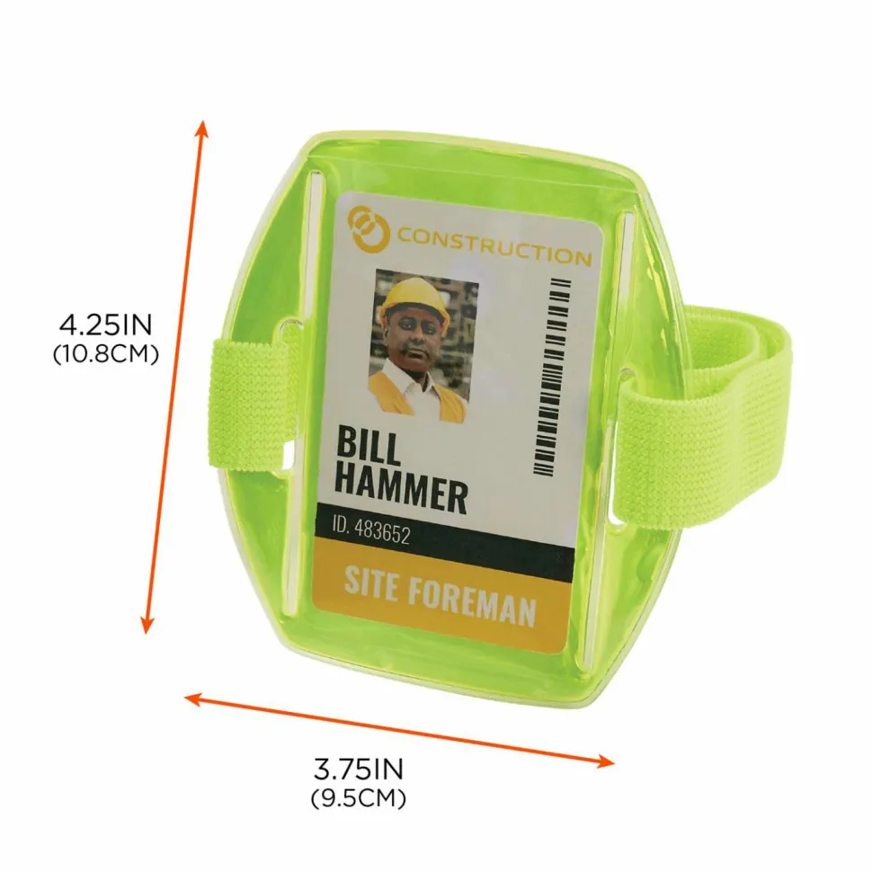 ergodyne Squids 3386 Arm Band ID/Badge Holder, Vertical, Lime, 3.75 x 4.25 Holder, 2.5 x 4 Insert, 10/Pack