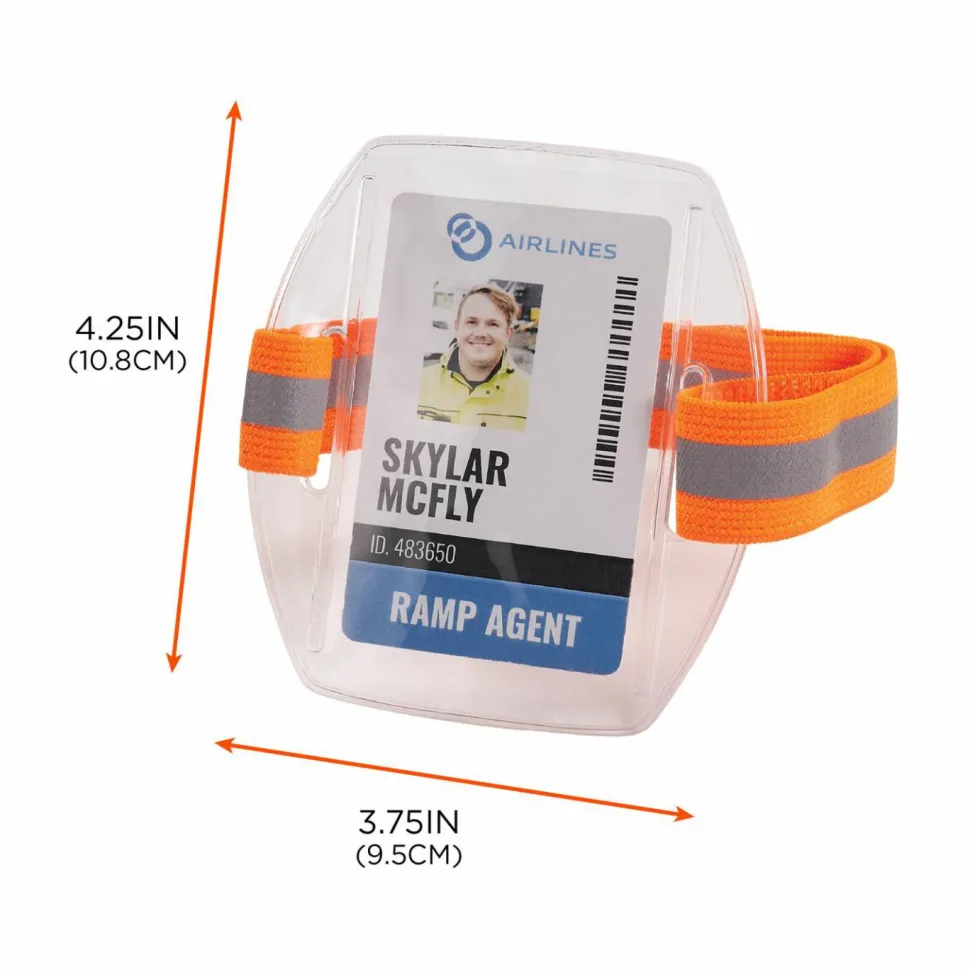ergodyne Squids 3386 Arm Band ID/Badge Holder, Vertical, Hi-Vis Orange, 3.75 x 4.25 Holder, 2.5 x 4 Insert, 10/Pack