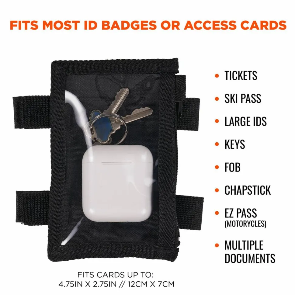ergodyne Squids 3387 Dual Band Arm ID/Badge Holder with Zipper, Vertical, Black, 3.75 x 5.75 for 2.75 x 4.75 Insert