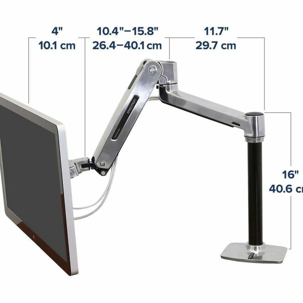 Ergotron Mounting Arm for Flat Panel Display - Polished Aluminum - Adjustable - 46" Screen Support - 30 lb Load Capacity - 45384026