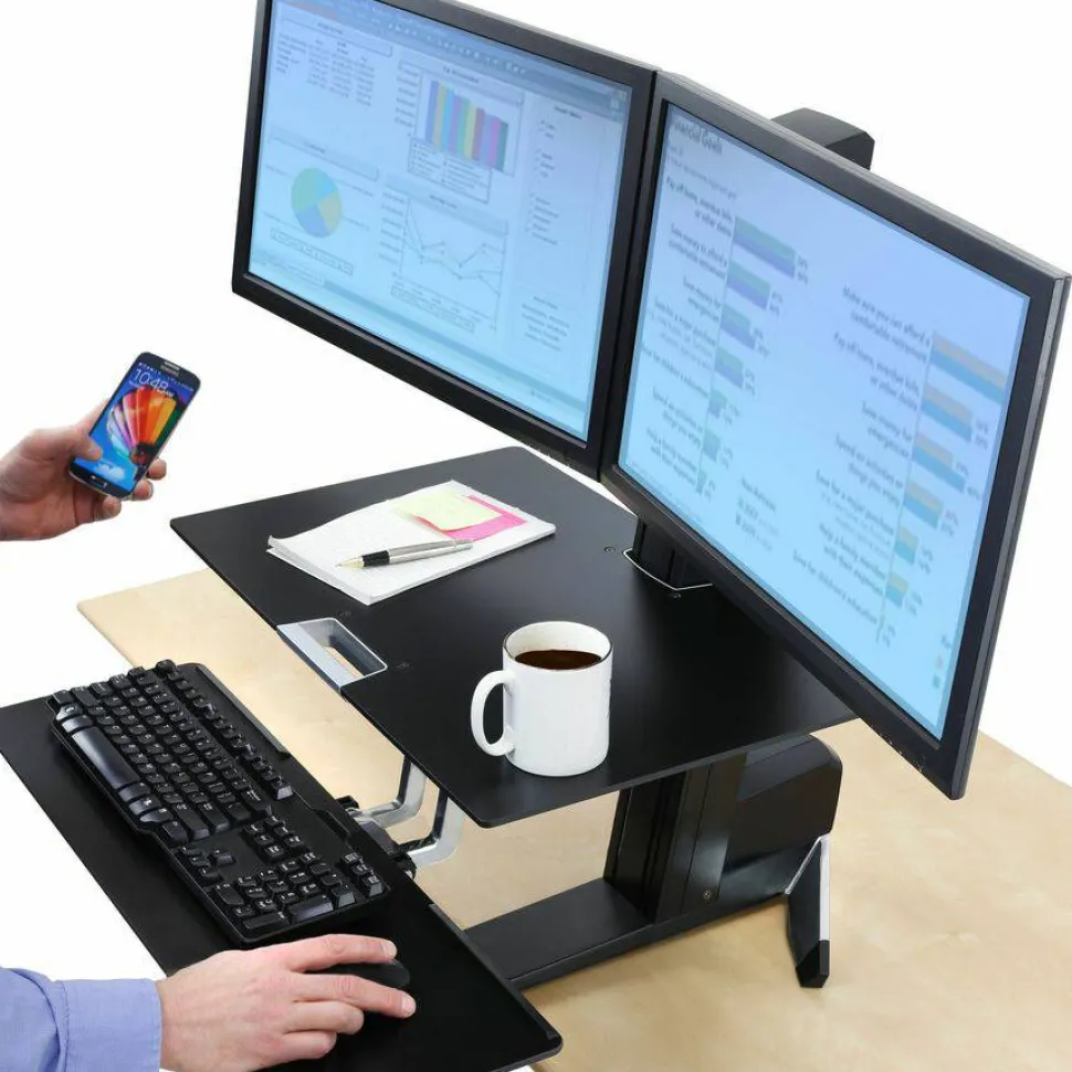 Ergotron WorkFit-S Desk Mount for Monitor, LCD Display, Computer - Black