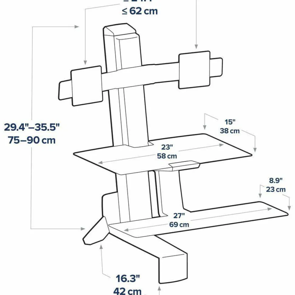 Ergotron WorkFit-S Desk Mount for Monitor, LCD Display, Computer - Black