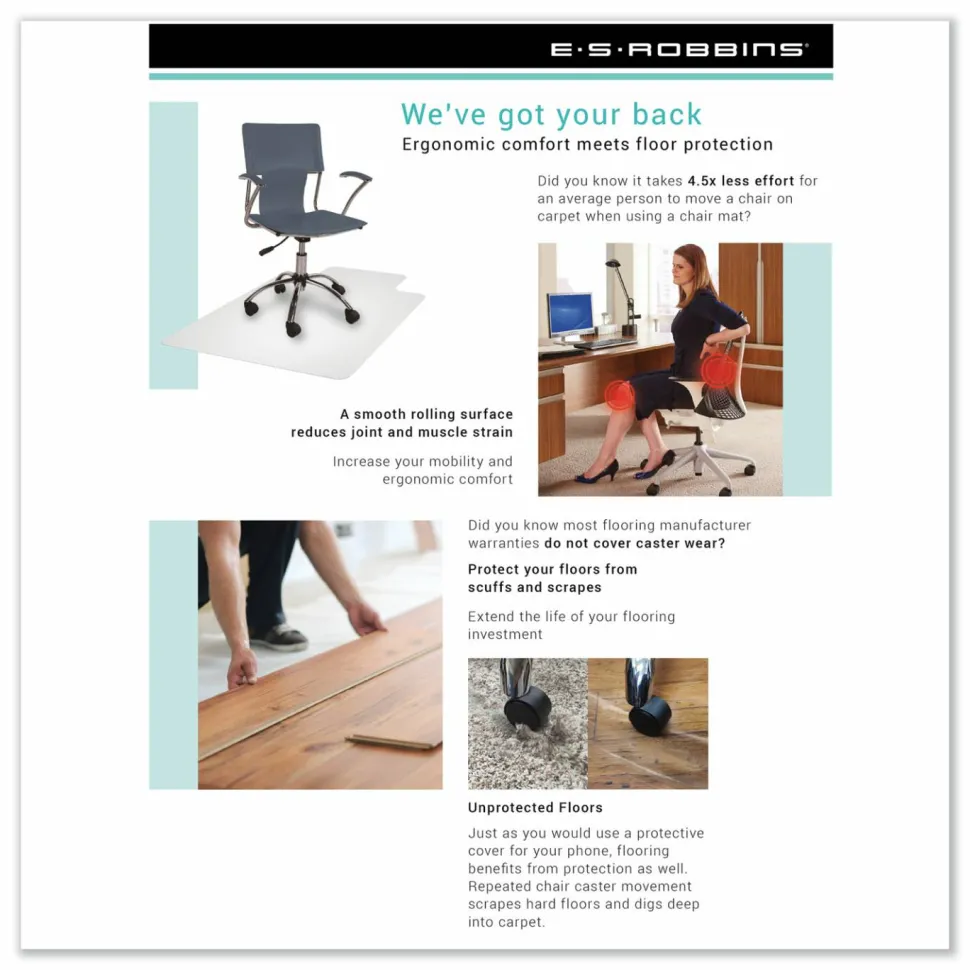 ES Robbins EverLife - Chair mat for office, home - rectangular with lip - 44.88 in x 52.76 in - clear