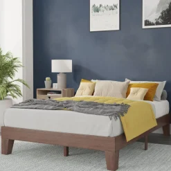 Evelyn Walnut Finish Wood Full Platform Bed with Wooden Support Slats, No Box Spring Required