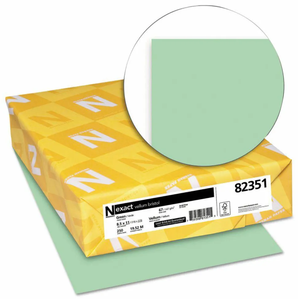 Exact Vellum Bristol Card Stock, Green, Letter (8.5" x 11"), 67 Lb, Pack Of 250