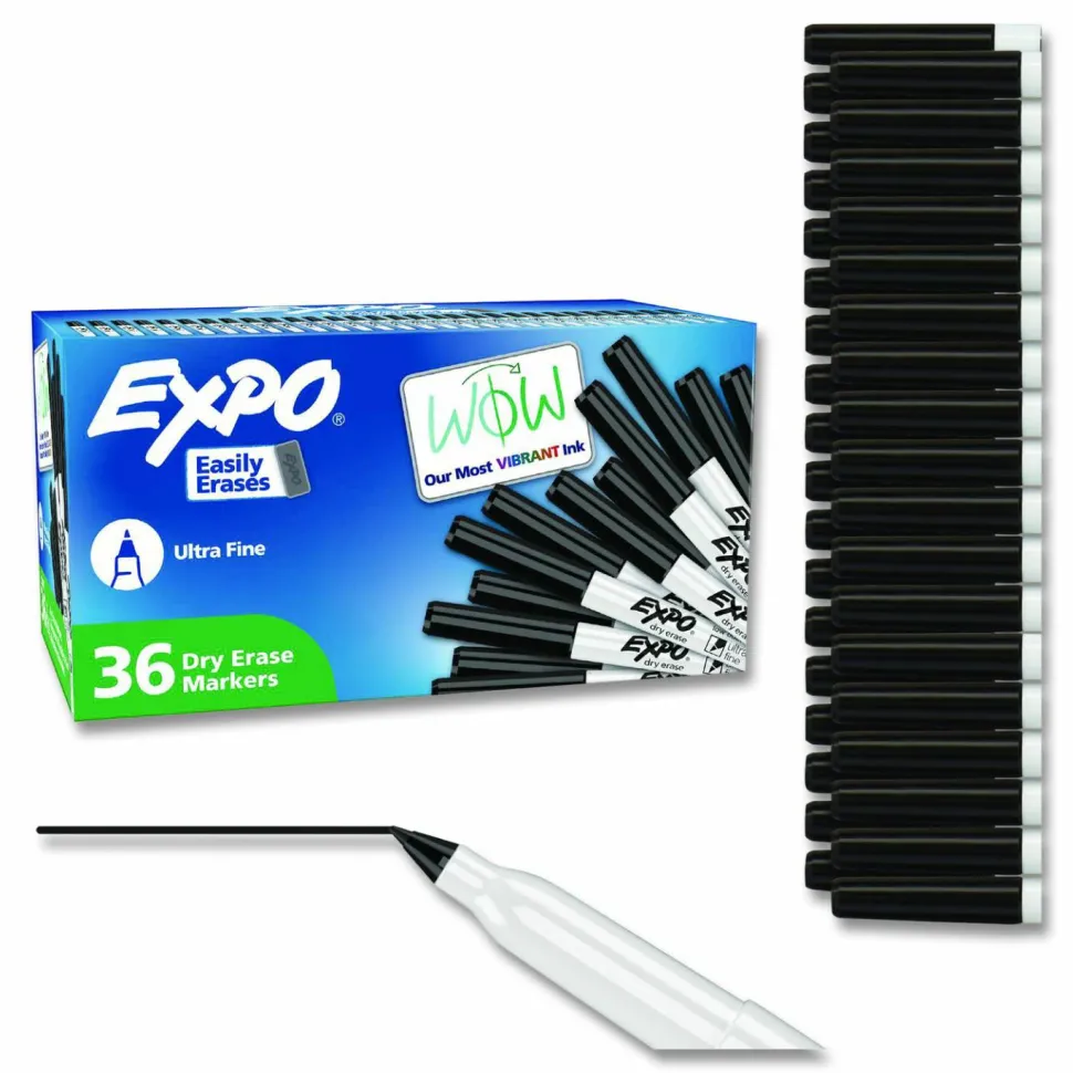 EXPO Low-Odor Dry Erase Marker Office Value Pack, Extra-Fine Bullet Tip, Black, 36/Pack