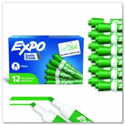 EXPO Low-Odor Dry-Erase Marker, Broad Chisel Tip, Green, Dozen