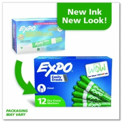 EXPO Low-Odor Dry-Erase Marker, Broad Chisel Tip, Green, Dozen