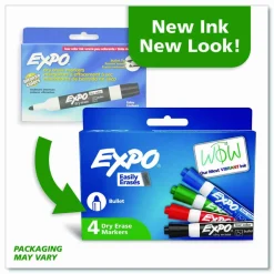 EXPO Low-Odor Dry-Erase Marker, Medium Bullet Tip, Assorted Colors, 4/Set