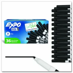 EXPO Low-Odor Dry-Erase Marker Value Pack, Fine Bullet Tip, Black, 36/Box