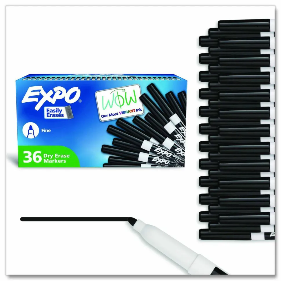 EXPO Low-Odor Dry-Erase Marker Value Pack, Fine Bullet Tip, Black, 36/Box