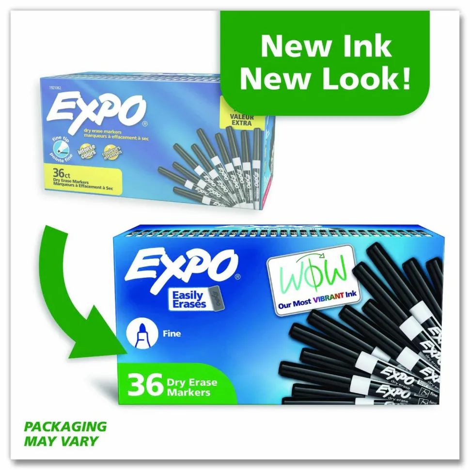 EXPO Low-Odor Dry-Erase Marker Value Pack, Fine Bullet Tip, Black, 36/Box