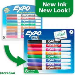 EXPO Low-Odor Dry-Erase Marker, Fine Bullet Tip, Assorted Colors, 8/Set