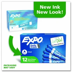 EXPO Low-Odor Dry-Erase Marker, Broad Chisel Tip, Blue, Dozen