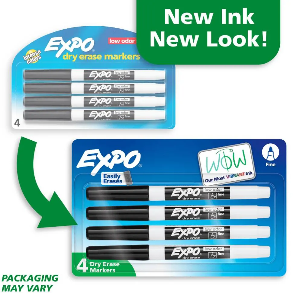 EXPO Low-Odor Dry-Erase Markers, Fine Point, Black, Pack Of 4