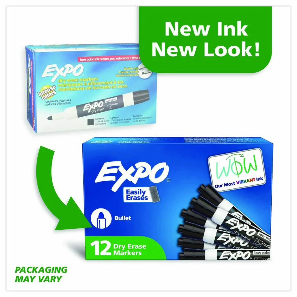 EXPO Low-Odor Dry-Erase Marker, Medium Bullet Tip, Black, Dozen