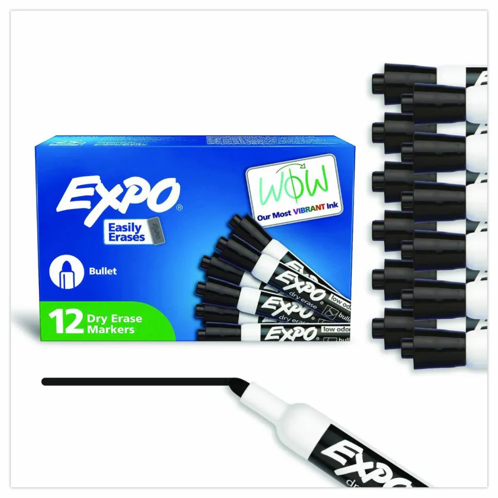 EXPO Low-Odor Dry-Erase Marker, Medium Bullet Tip, Black, Dozen