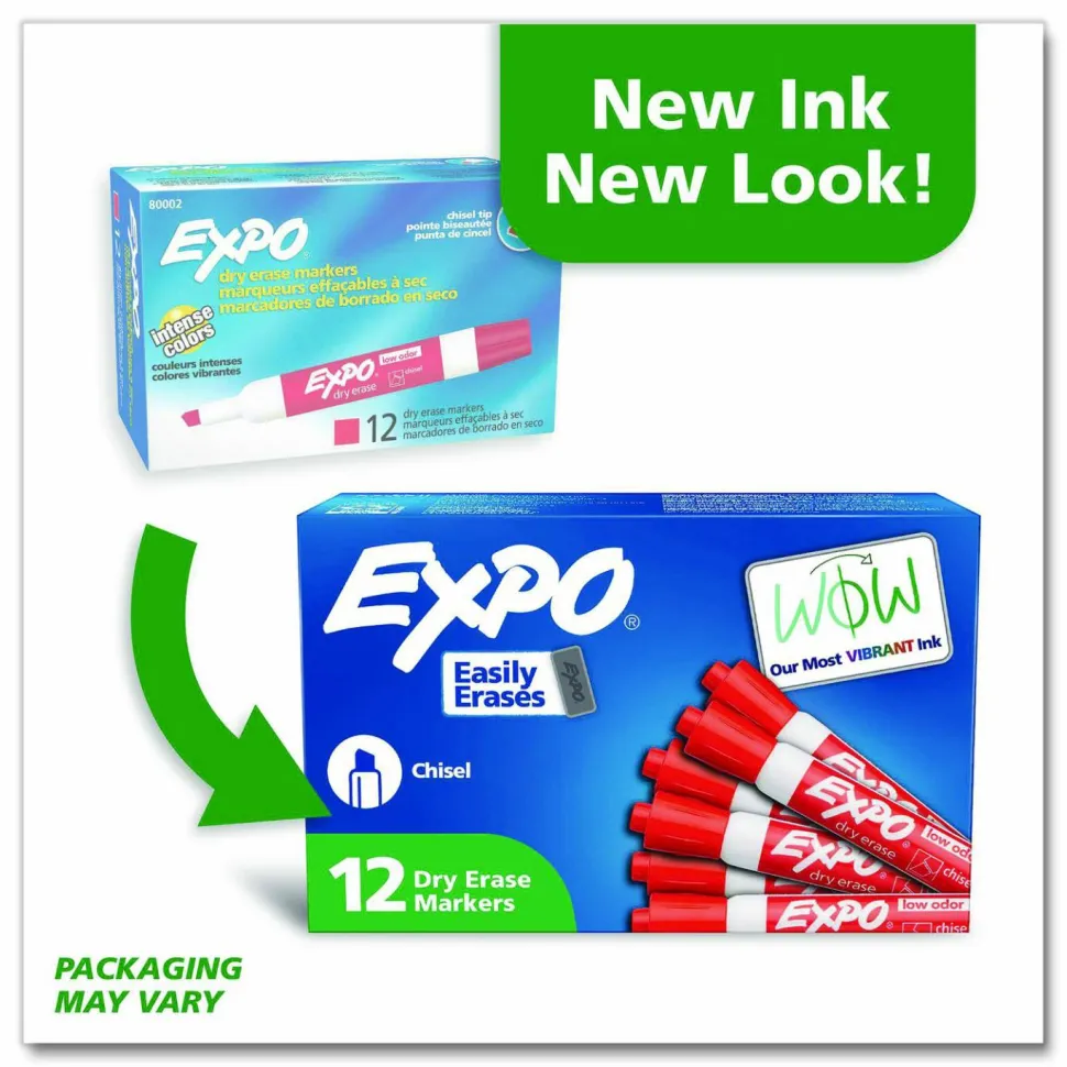 EXPO Low-Odor Dry-Erase Marker, Broad Chisel Tip, Red, Dozen