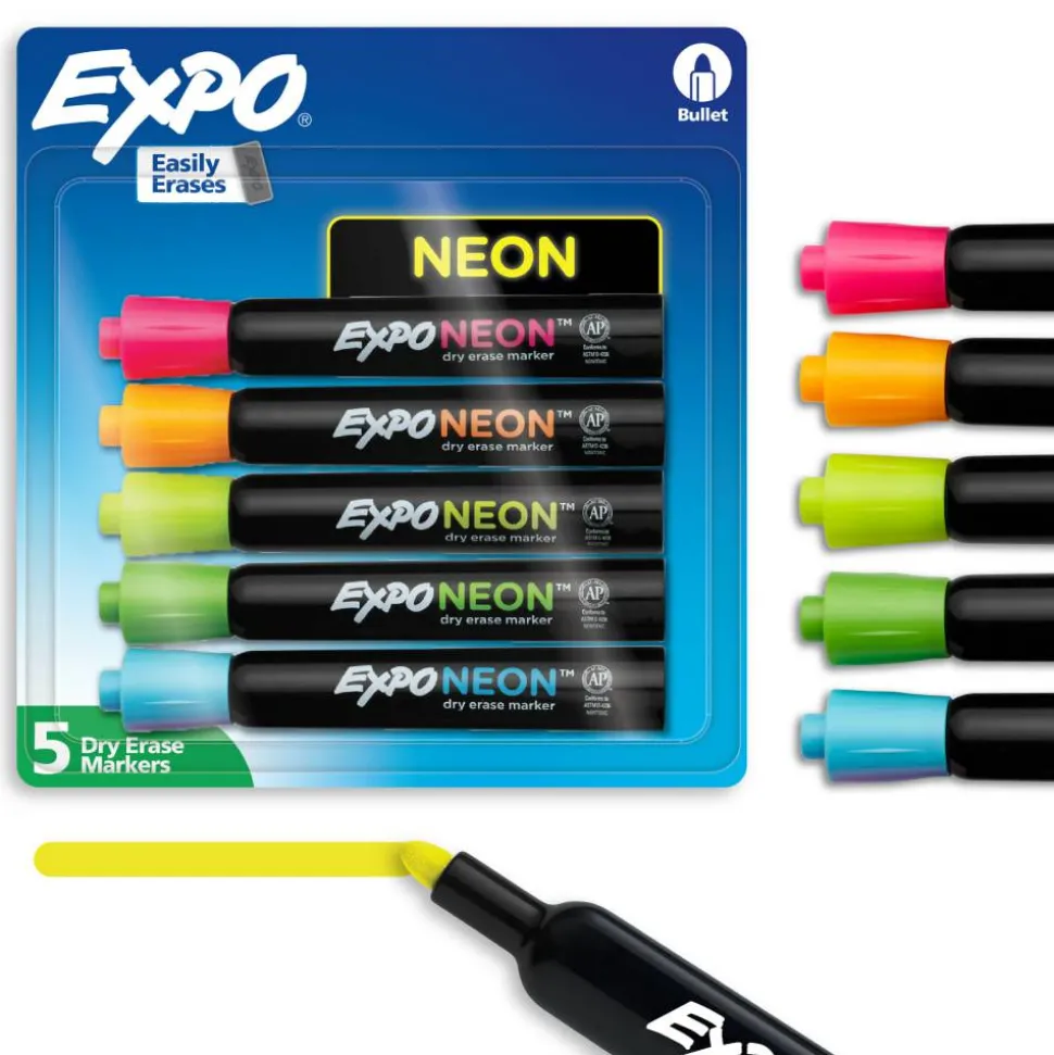 EXPO Neon Dry-Erase Markers, Assorted, Pack Of 5